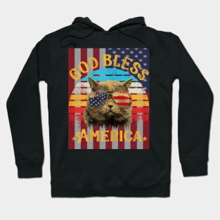 God Bless America Cat 4th Of July American Flag Hoodie